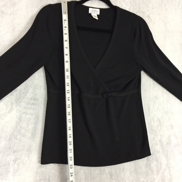 Ann Taylor Loft Cross Front Top Sz Medium Black Ribbed V Neck Tunic - Picture 8 of 9